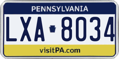 PA license plate LXA8034