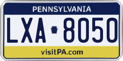 PA license plate LXA8050
