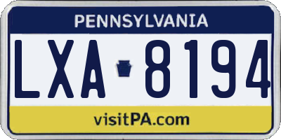 PA license plate LXA8194