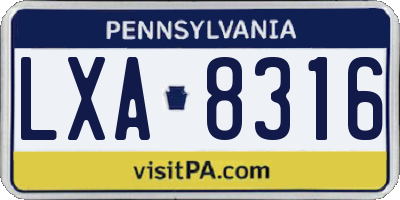PA license plate LXA8316