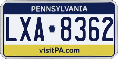 PA license plate LXA8362