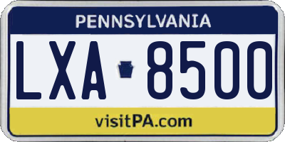PA license plate LXA8500