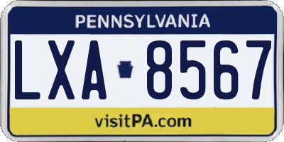 PA license plate LXA8567