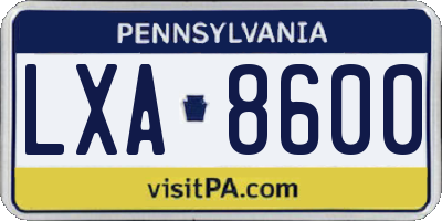 PA license plate LXA8600