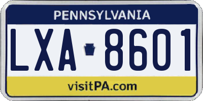 PA license plate LXA8601