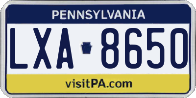 PA license plate LXA8650