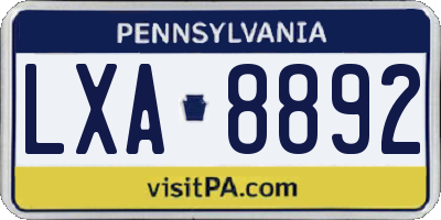 PA license plate LXA8892