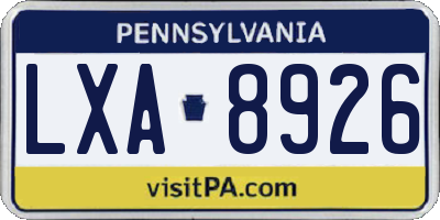 PA license plate LXA8926