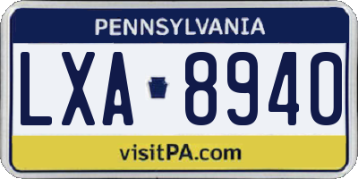 PA license plate LXA8940