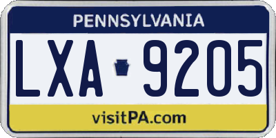 PA license plate LXA9205