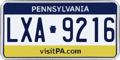 PA license plate LXA9216