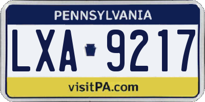 PA license plate LXA9217