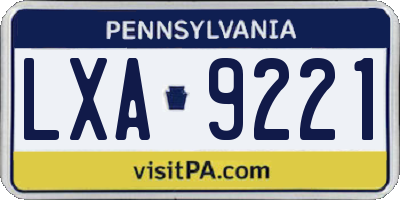 PA license plate LXA9221