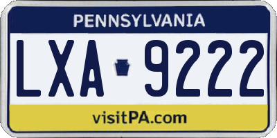 PA license plate LXA9222