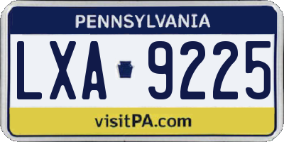 PA license plate LXA9225