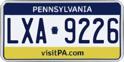 PA license plate LXA9226