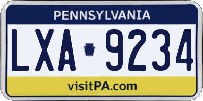 PA license plate LXA9234
