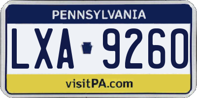 PA license plate LXA9260