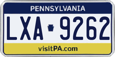 PA license plate LXA9262