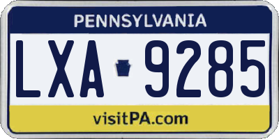 PA license plate LXA9285