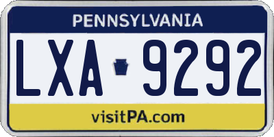 PA license plate LXA9292