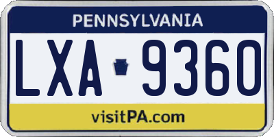 PA license plate LXA9360