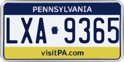 PA license plate LXA9365