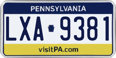 PA license plate LXA9381