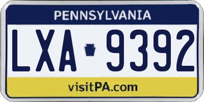 PA license plate LXA9392