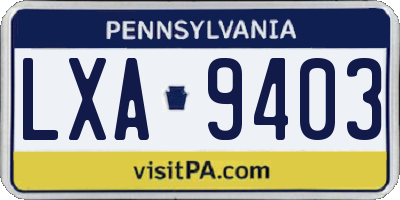 PA license plate LXA9403