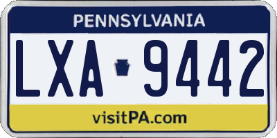 PA license plate LXA9442