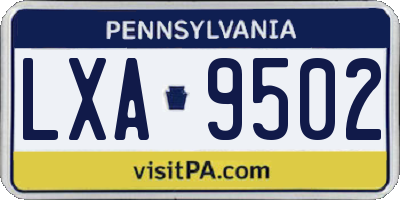 PA license plate LXA9502