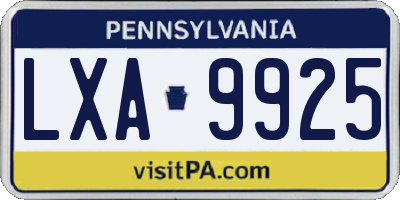 PA license plate LXA9925