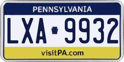 PA license plate LXA9932