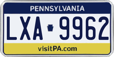 PA license plate LXA9962