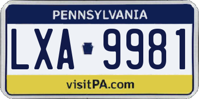 PA license plate LXA9981