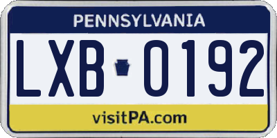 PA license plate LXB0192