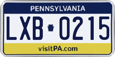 PA license plate LXB0215