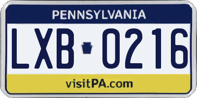 PA license plate LXB0216