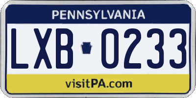 PA license plate LXB0233