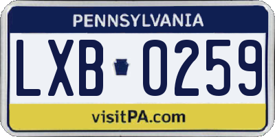 PA license plate LXB0259