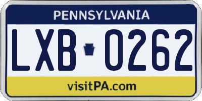 PA license plate LXB0262