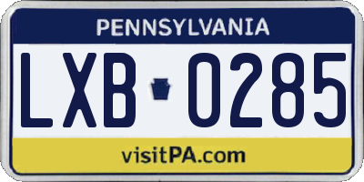 PA license plate LXB0285