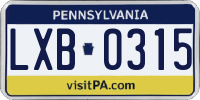 PA license plate LXB0315