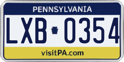 PA license plate LXB0354