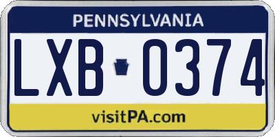 PA license plate LXB0374