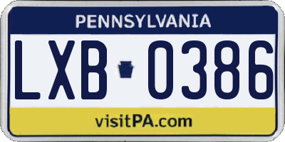 PA license plate LXB0386
