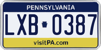 PA license plate LXB0387