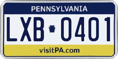 PA license plate LXB0401