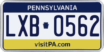 PA license plate LXB0562
